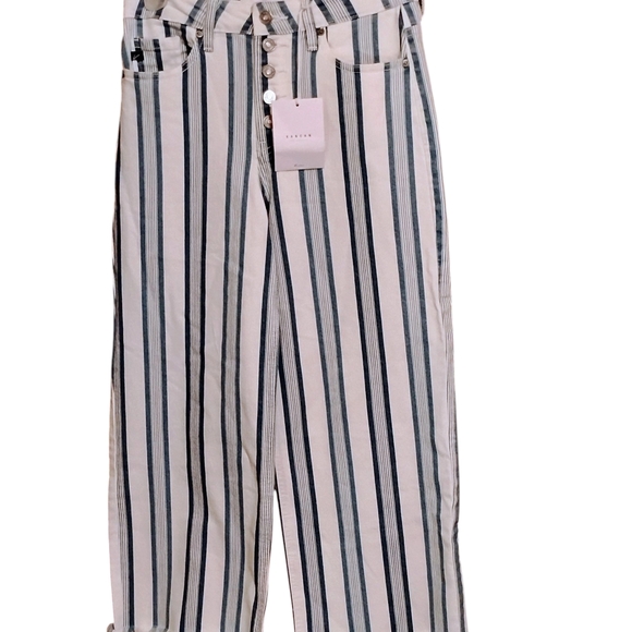 KanCan Striped Flare & Wide Leg Jeans - White and Blue - Picture 2 of 13